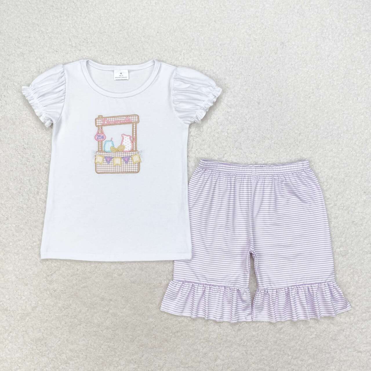 GSSO1240 Lemonade Stand Bunting White Short Sleeve Purple Striped Shorts Set