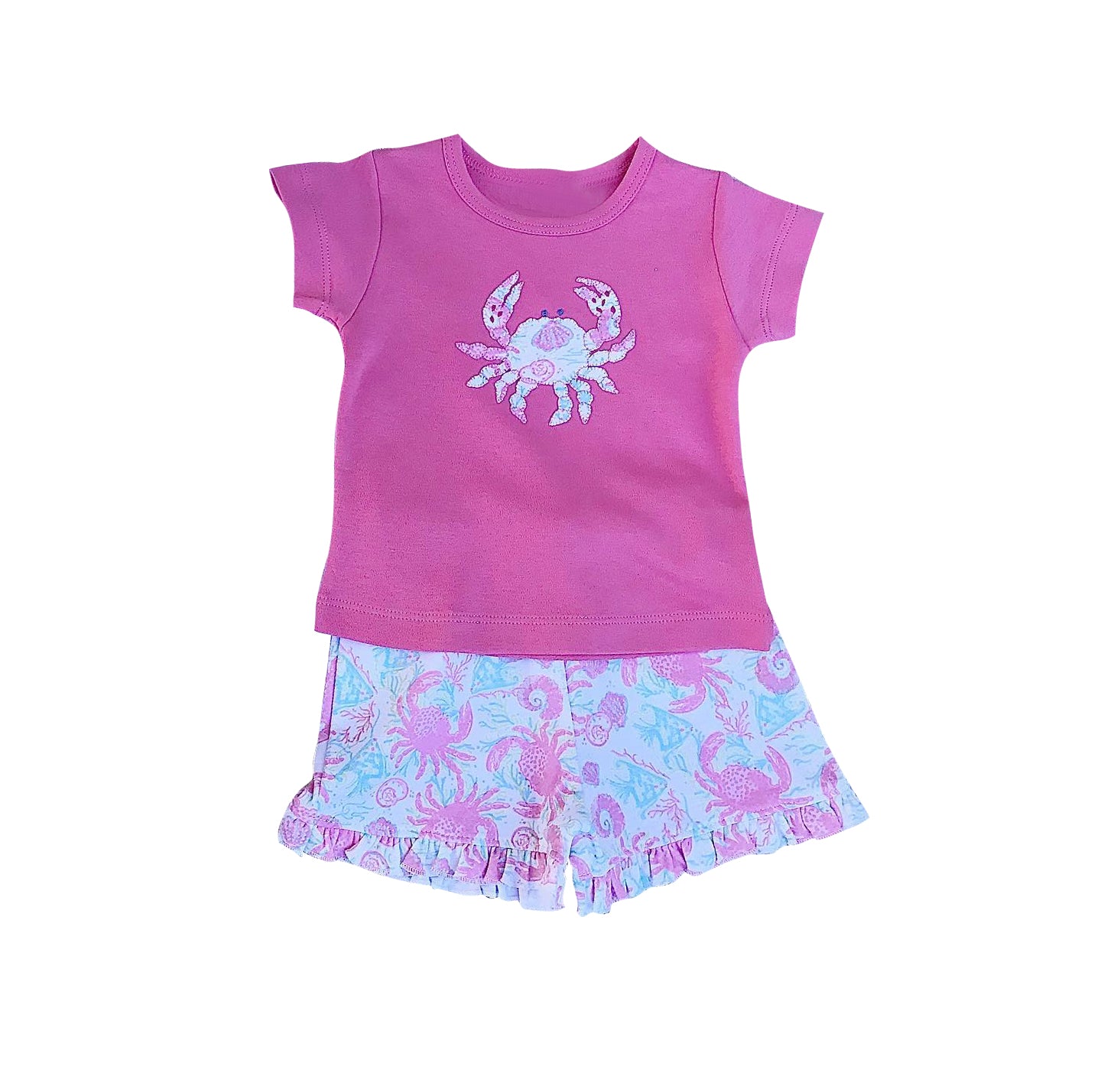 presale GSSO1265 Crab, shell, seaweed and rose red short-sleeved shorts suit