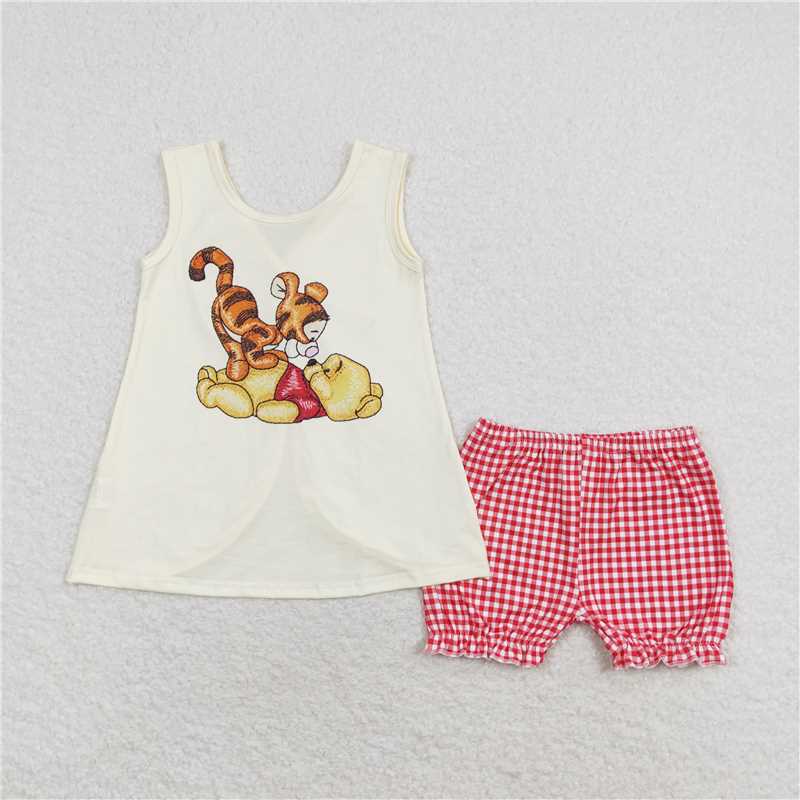 Match Baby Boys Girls Bear Tiger Short Red Checkered Shorts Clothes Sets Romper D 3.13