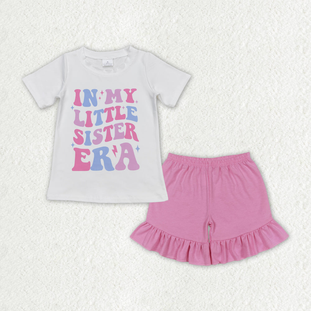GSSO1401 little sister era letter white short sleeve pink one layer lace shorts suit