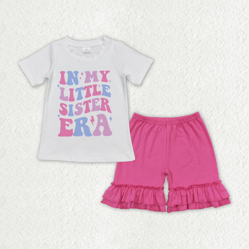 GSSO1403 little sister era letter white short sleeve light rose red lace shorts suit