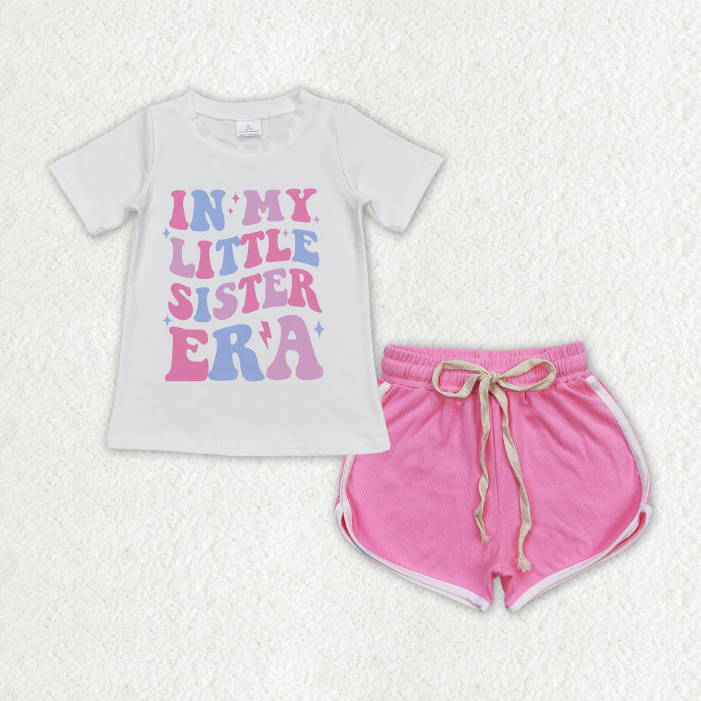 GSSO1405 little sister era letter white short sleeve bright pink shorts suit
