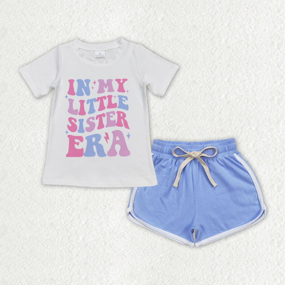 GSSO1407 little sister era letter white short sleeve sky blue shorts suit