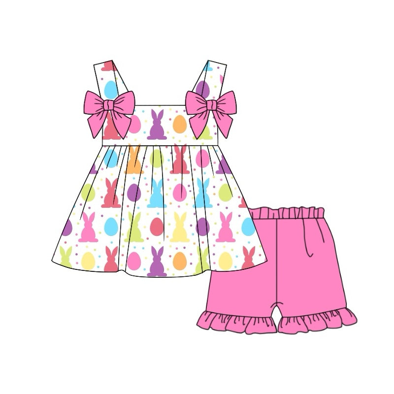 presale GSSO1463 Bunny Easter Egg Rose Red Bow Dot Sleeveless Shorts Set 2024 9.28