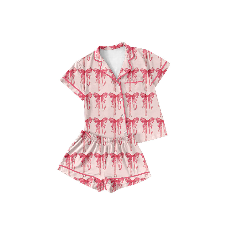 presale GSSO1481 Adult Women's Bow Pattern Pink Short Sleeve Shorts Pajama Set 2024 10.17