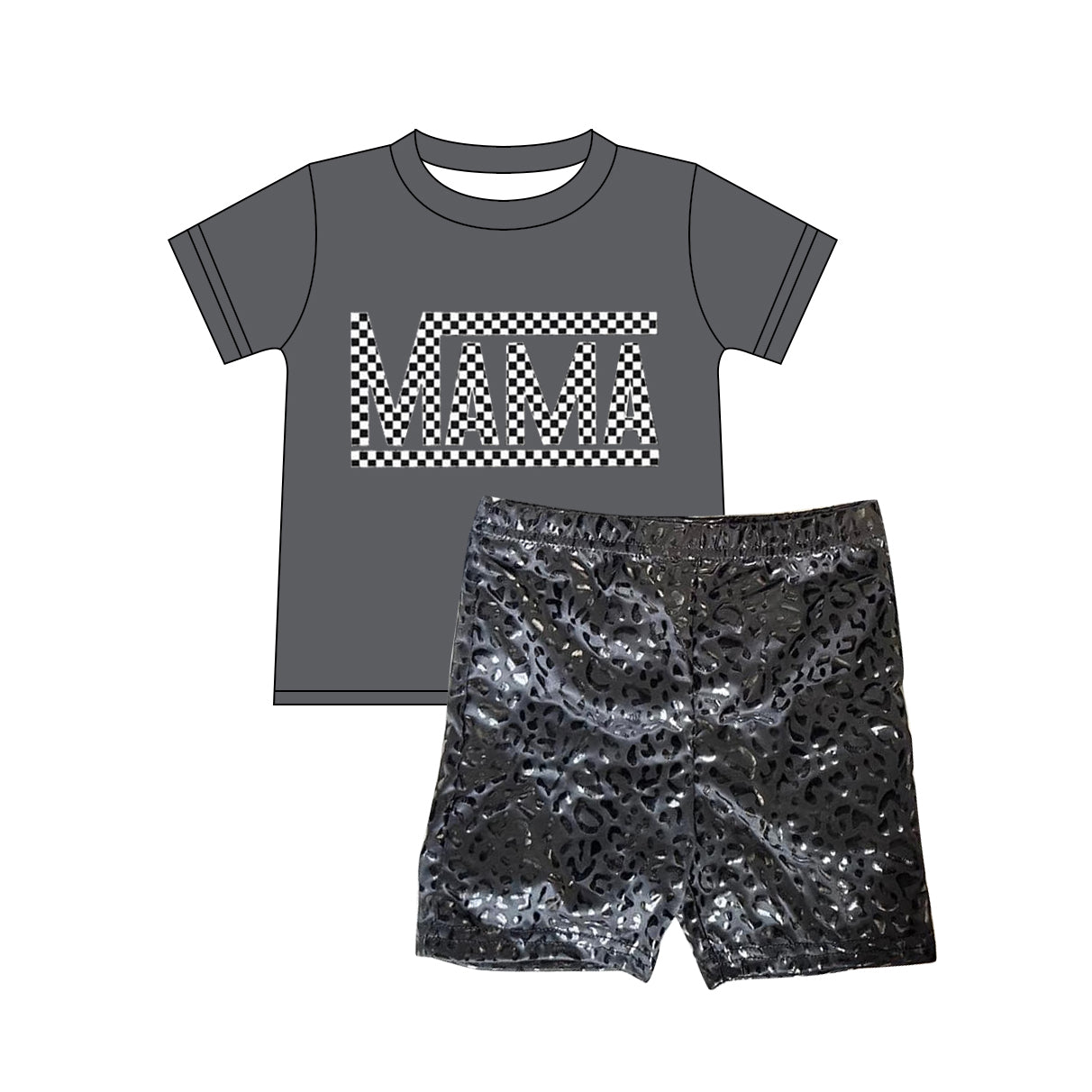 presale GSSO1482 Adult Women Grey Mama Checkered Shirts Tops Shorts Clothes Sets 2024 10.18