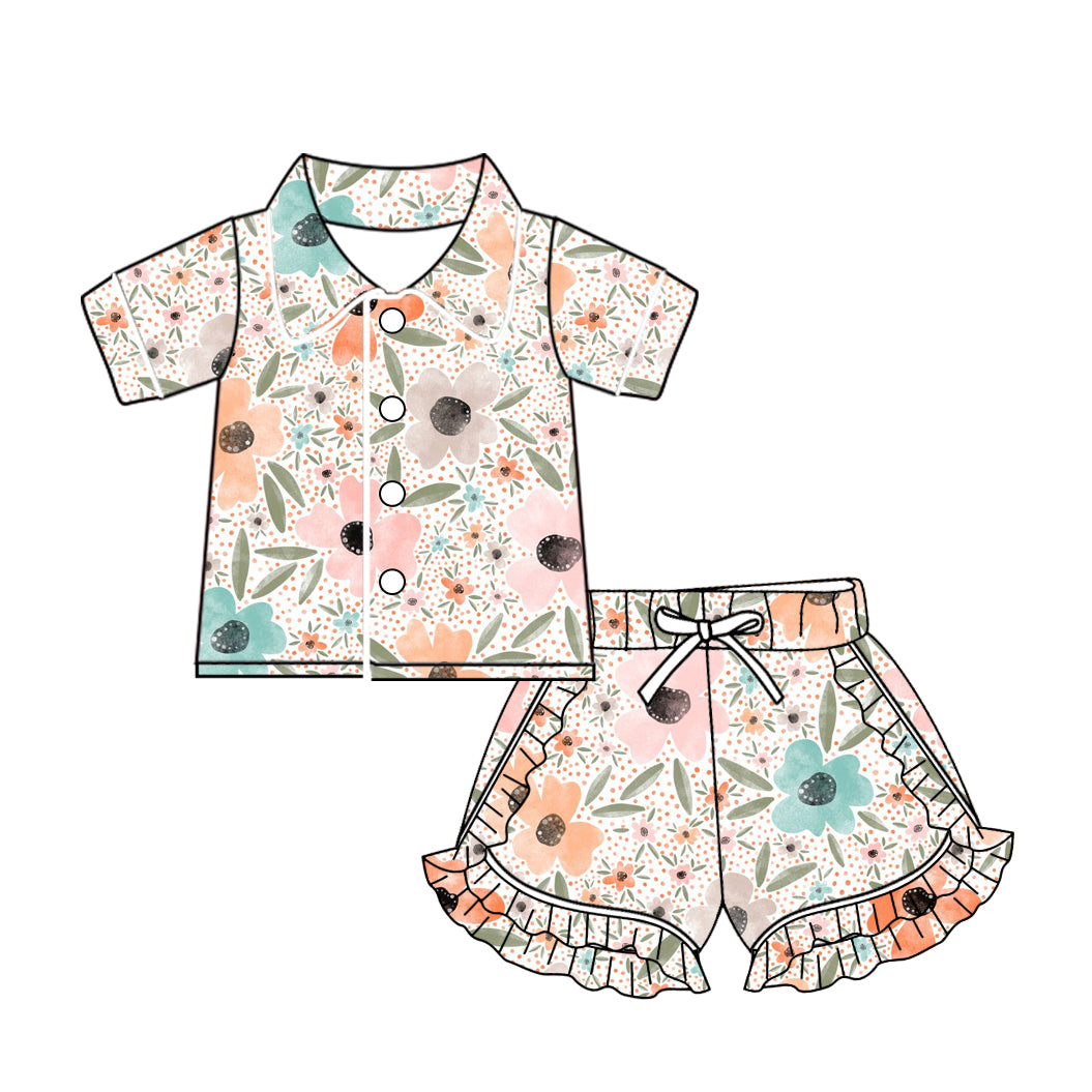 presale GSSO1494 Flower and Leaf Orange Polka Dot Short Sleeve Shorts Pajama Set 2024 10.22