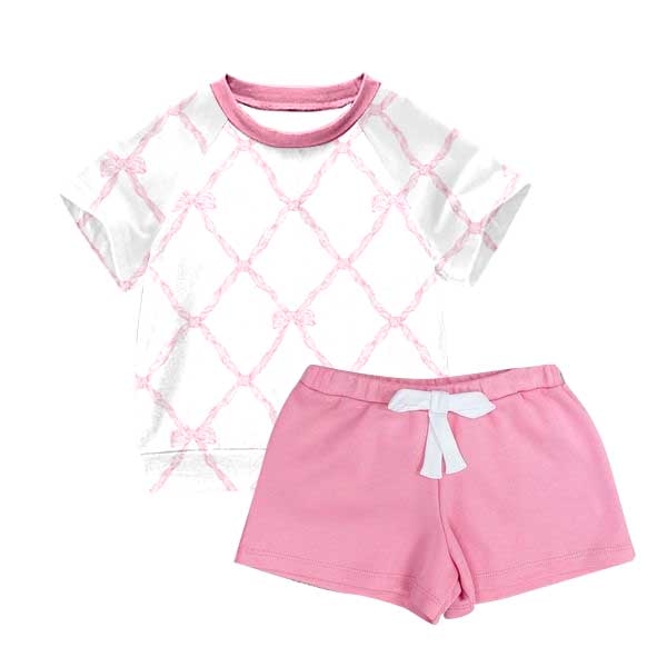 presale GSSO1496 White short-sleeved pink shorts set with bow pattern 2024 10.22