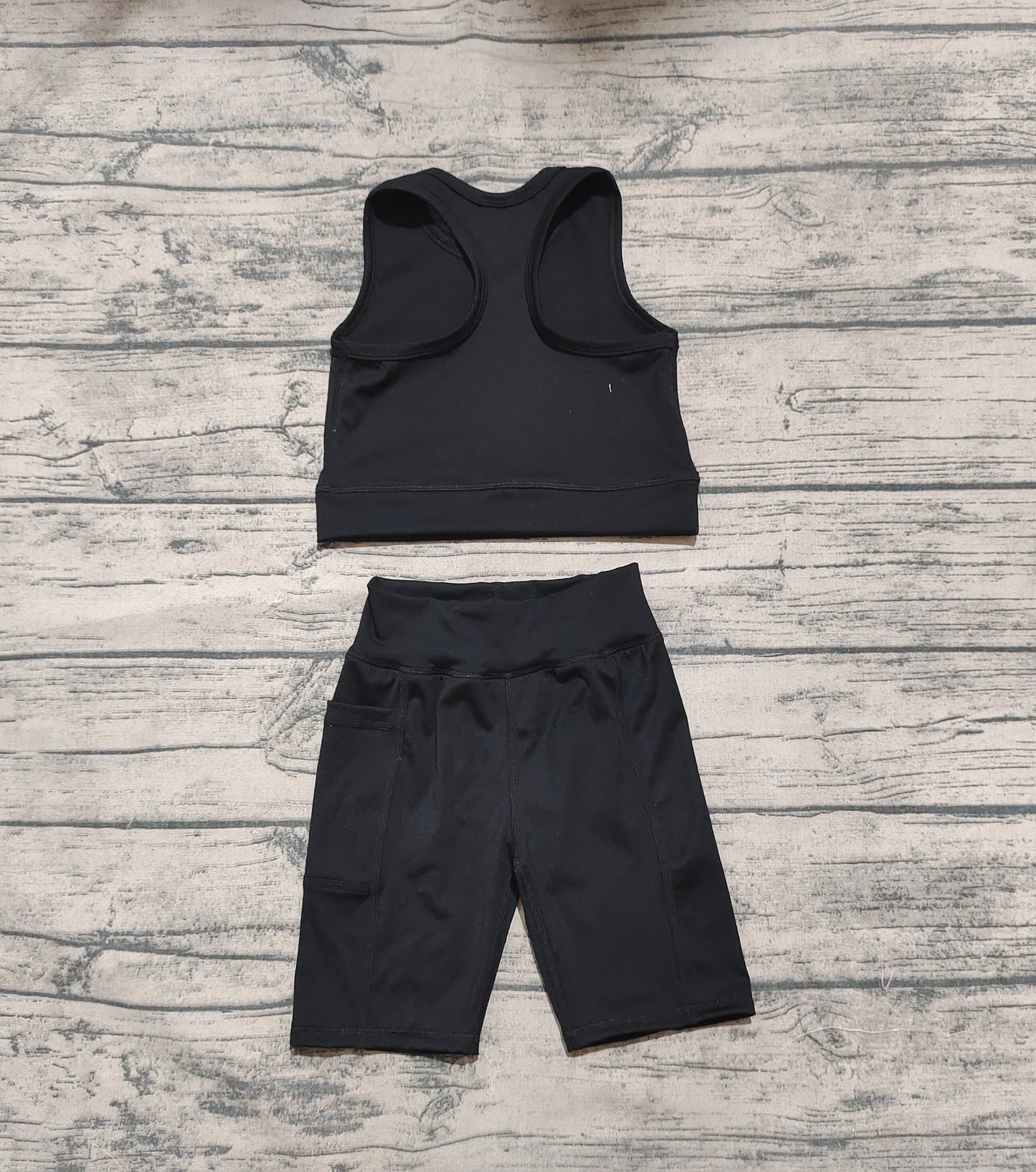 GSSO1517 Baby Girls Solid black vest shorts yoga suit D 4.12