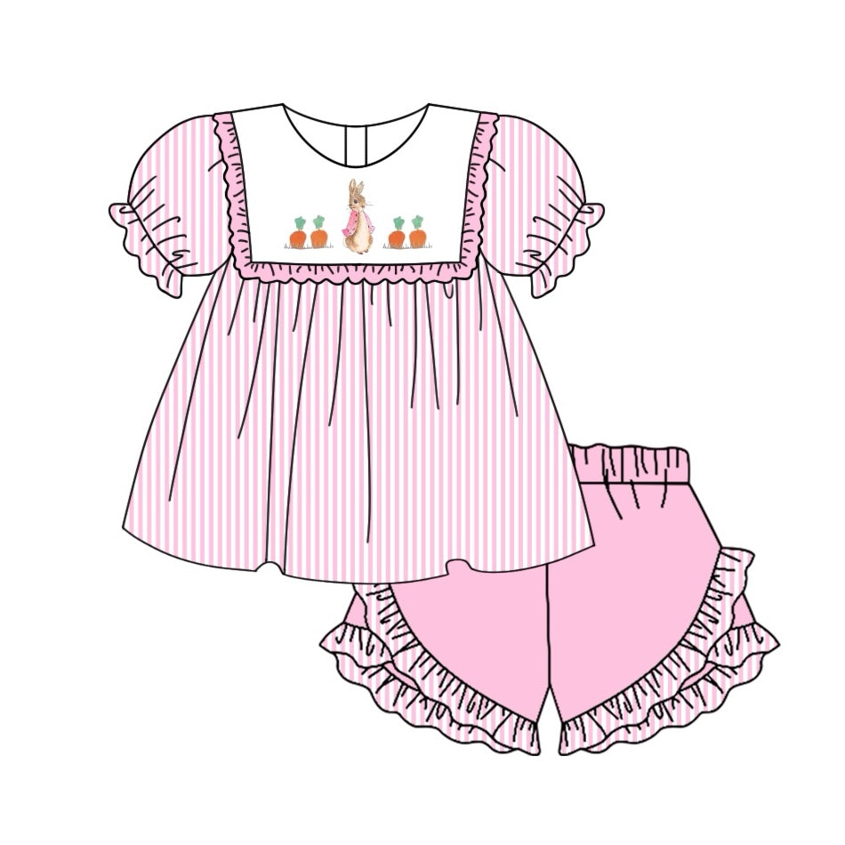 Presale GSSO1534 Carrot Rabbit Lace Pink Striped Short Sleeve Shorts Set 2024 10.26
