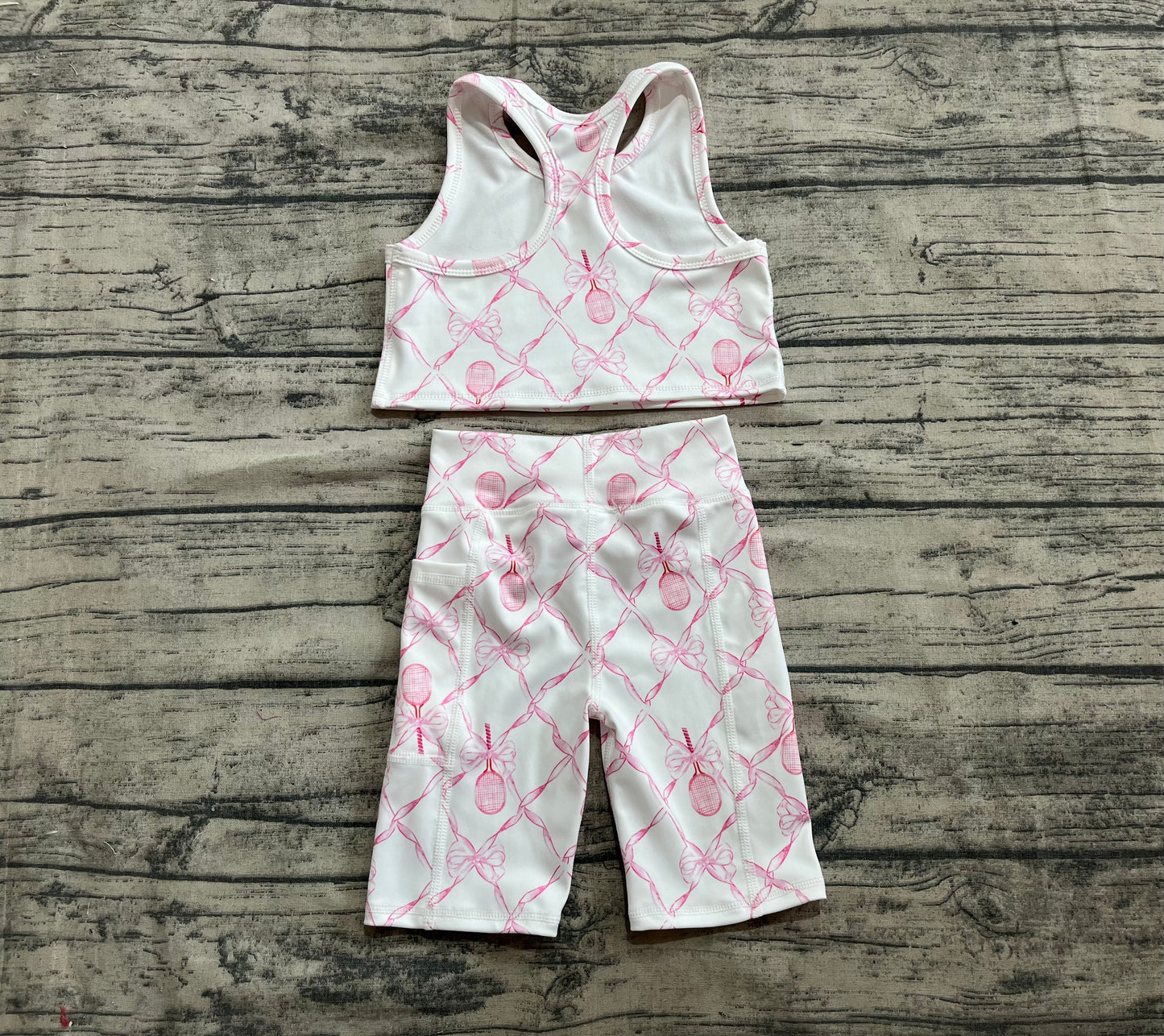 Presale GSSO1544 Baby Girls Pink Tennis Bow Yoga Vest Short Active Wear Clothes Sets 2025 4.12