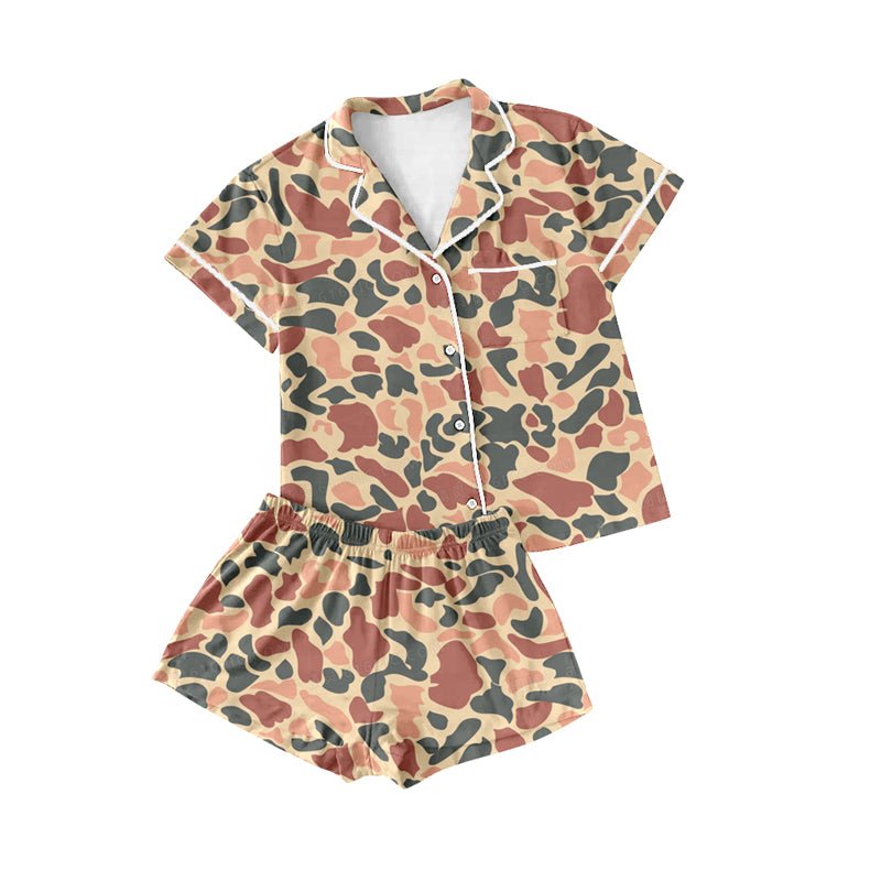 presale GSSO1550 Adult female camouflage yellow brown short-sleeved shorts pajamas set 2024 10.31