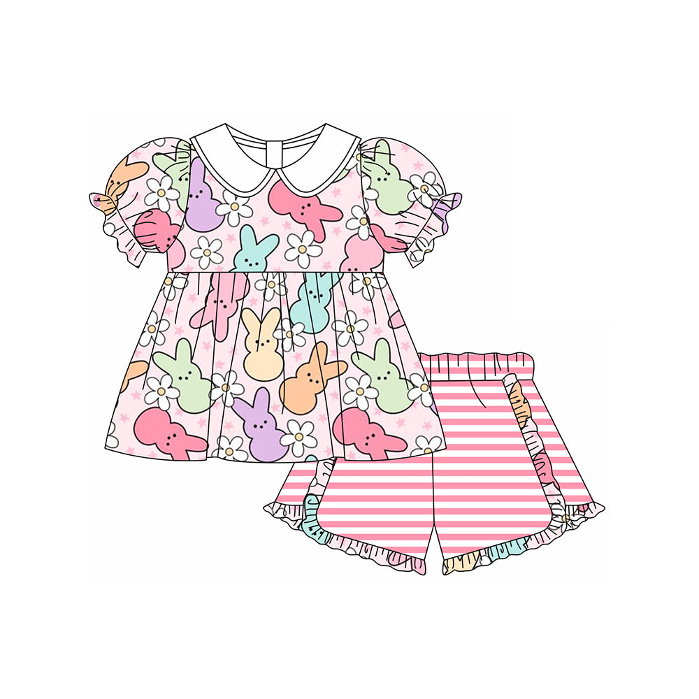 presale GSSO1569 Easter Bunny Flower Star Doll Collar Short Sleeve Pink Striped Shorts Suit 2024 11.6