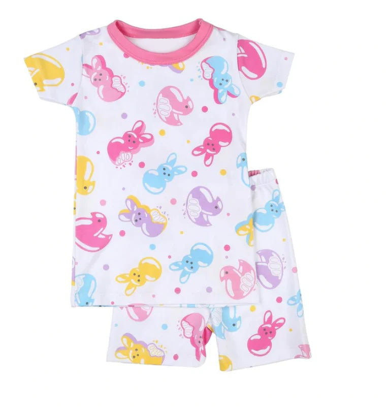 presale GSSO1587 Easter Bunny Pink and White Short Sleeve Shorts Pajama Set 2024 .11.8