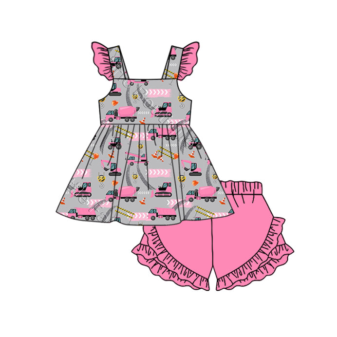 presale GSSO1598 Engineering car pink grey flying sleeve shorts suit 2024 11.13