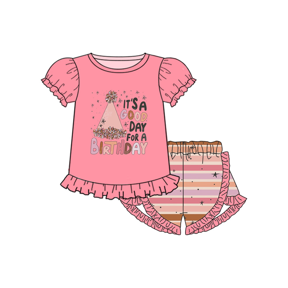 presale GSSO1601 Pink lettering short-sleeved striped shorts suit 2024 11.13