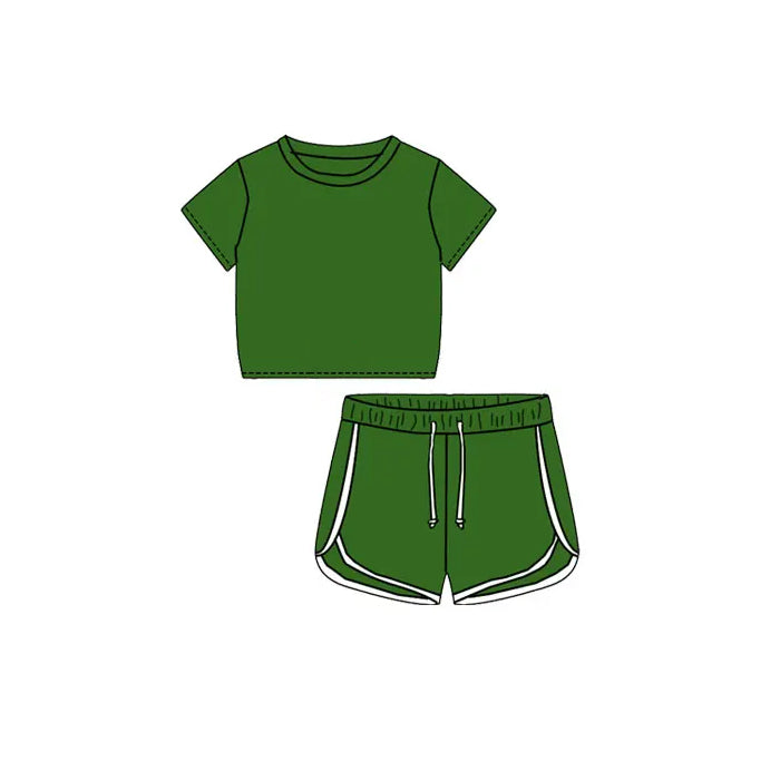 presale GSSO1652 Solid green short-sleeved shorts suit 2024 11.22
