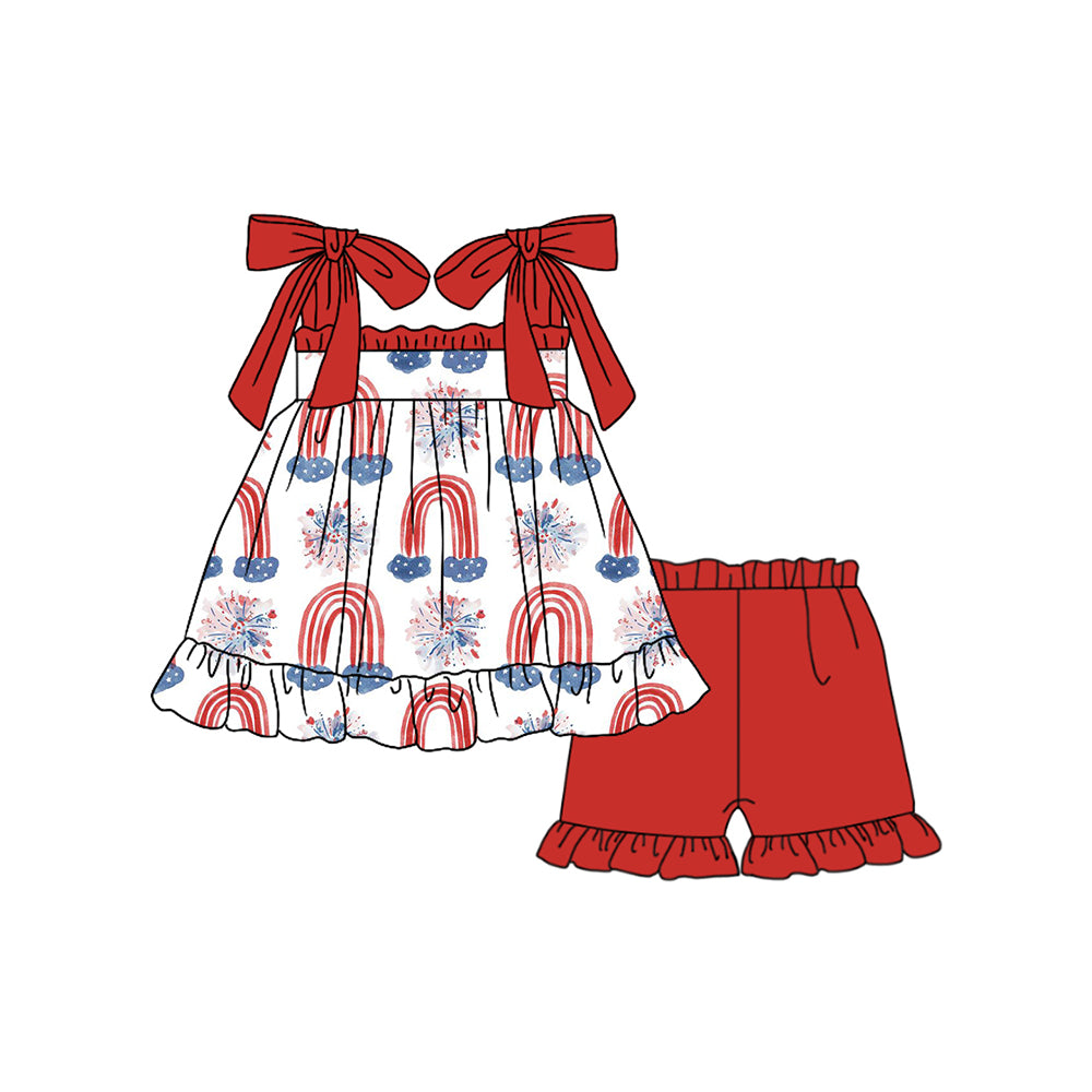 presale GSSO1661 National Day Rainbow Fireworks Red Lace Suspender Shorts Set 2024 11.22