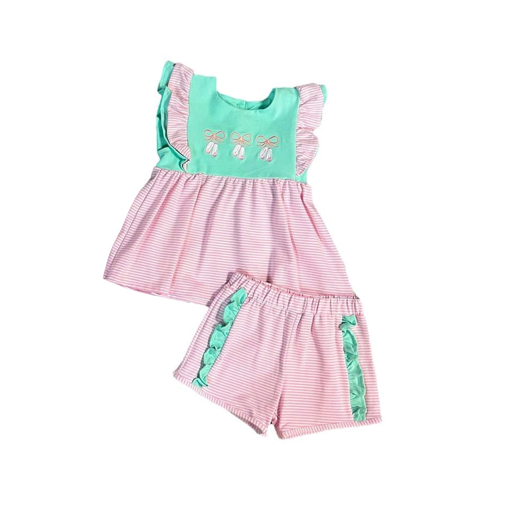 presale GSSO1667 Bow pattern ballet shoes pink striped sleeveless shorts set 2024 11.22