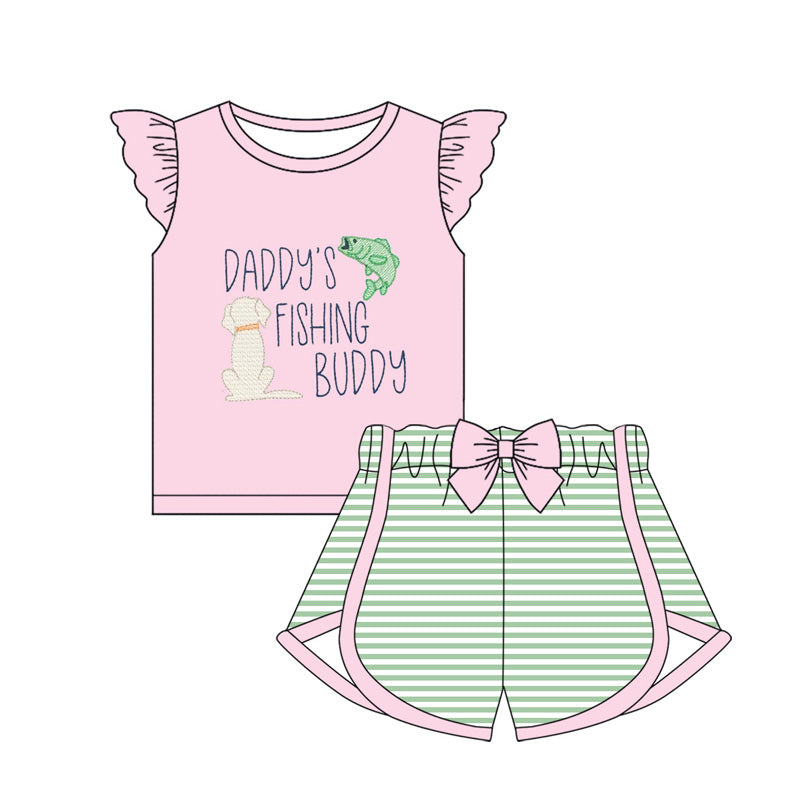 GSSO1673 Fish Puppy Pink Flying Sleeve Striped Shorts Set D 5.22