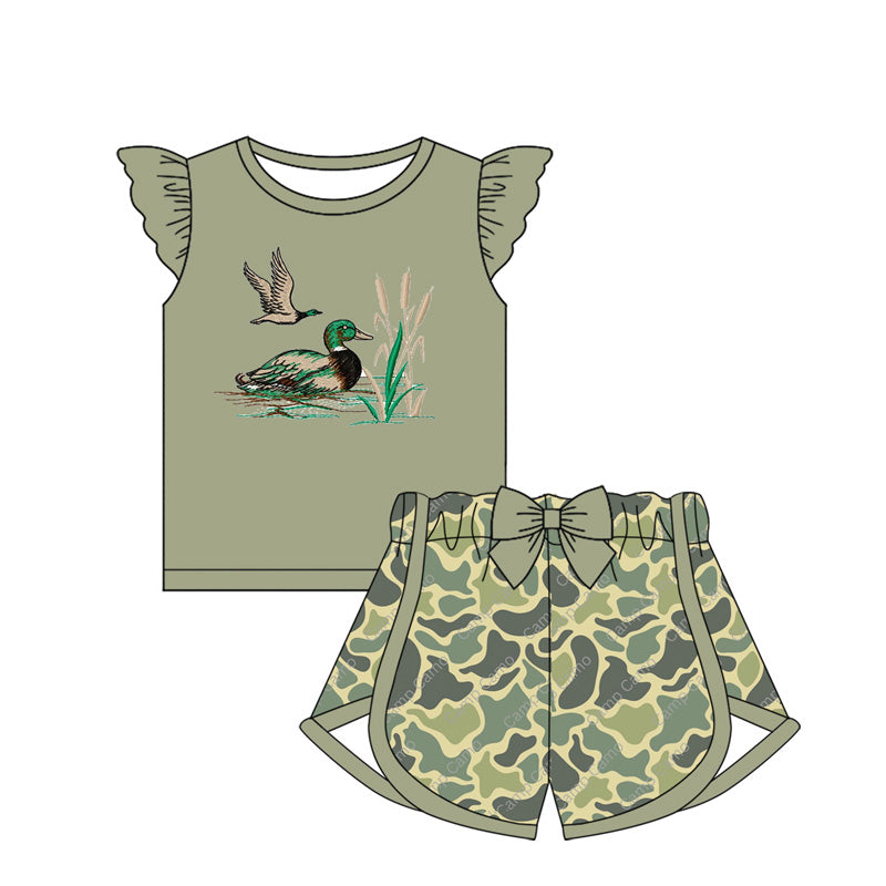 presale GSSO1690 Duck cattail green flying sleeve camouflage shorts suit 2024 11.29