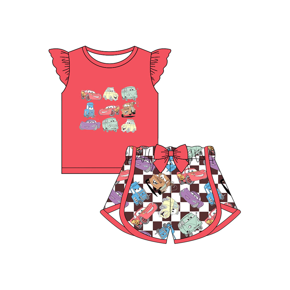presale GSSO1695 Cartoon Car Red Flying Sleeve Plaid Shorts Suit 2024 11.30