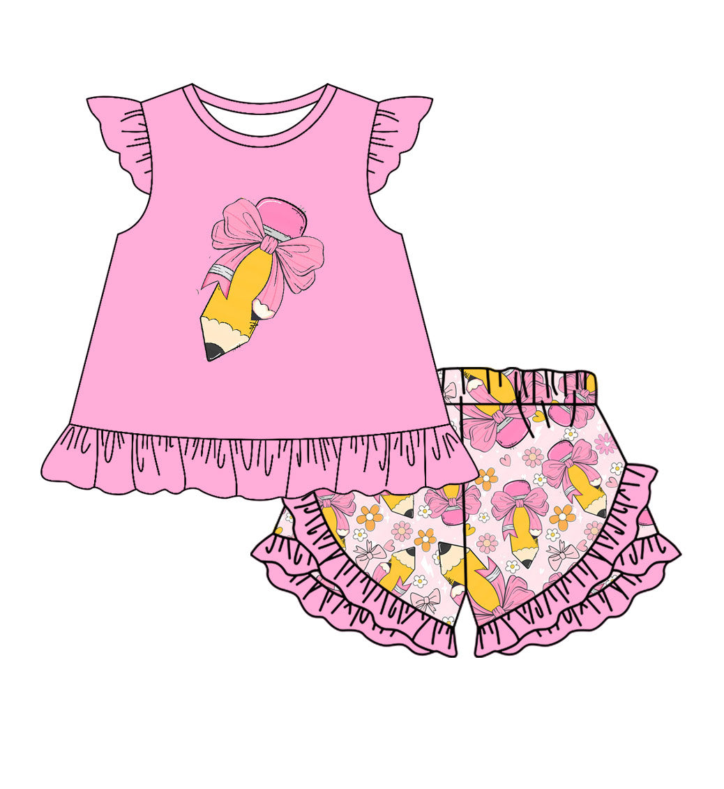 presale GSSO1697 Bow Pencil Pink Fly Sleeve Shorts Set 2024 11.30
