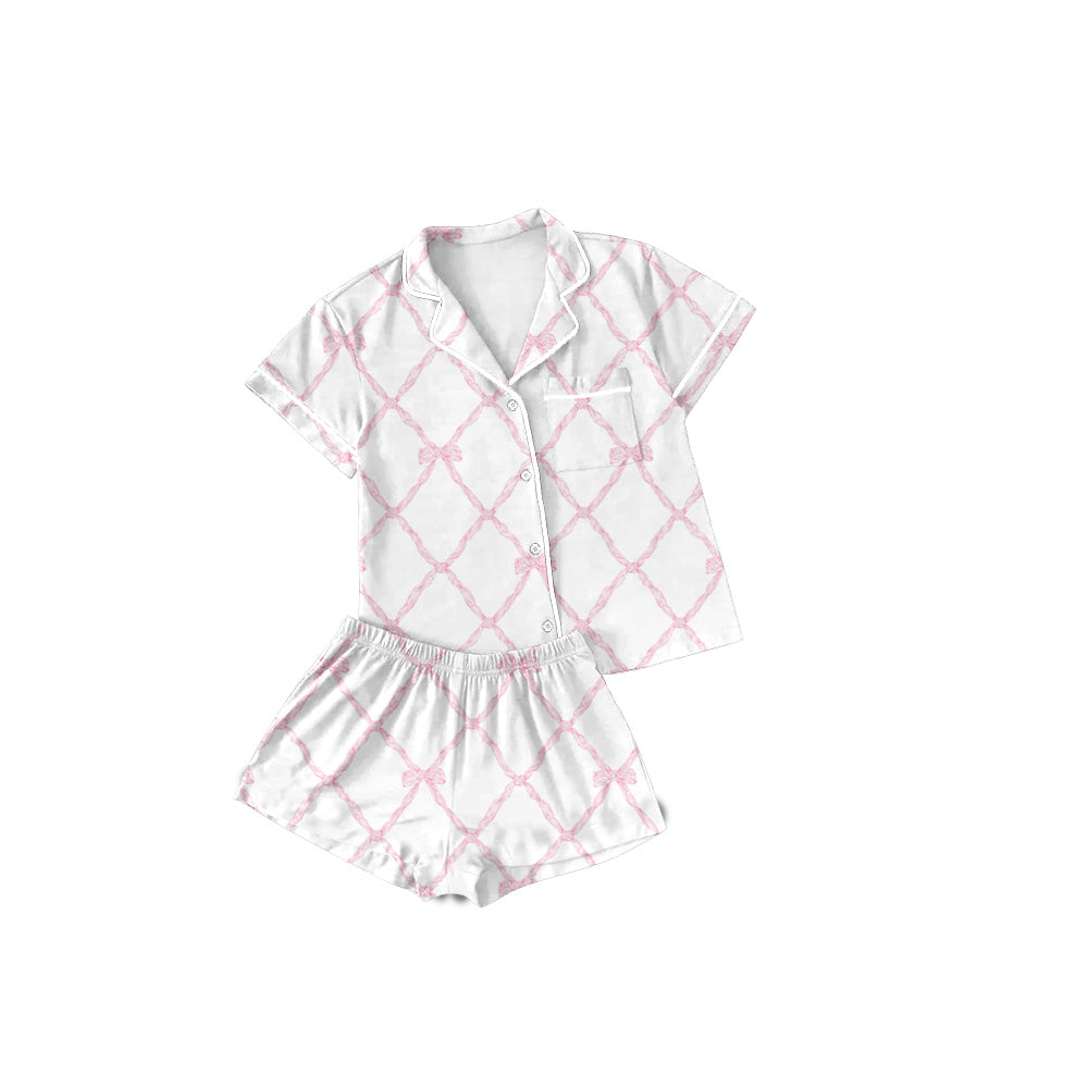 presale GSSO1708 Adult Women Pink Bows Buttons Tops Shorts Pajamas 2024 12.11