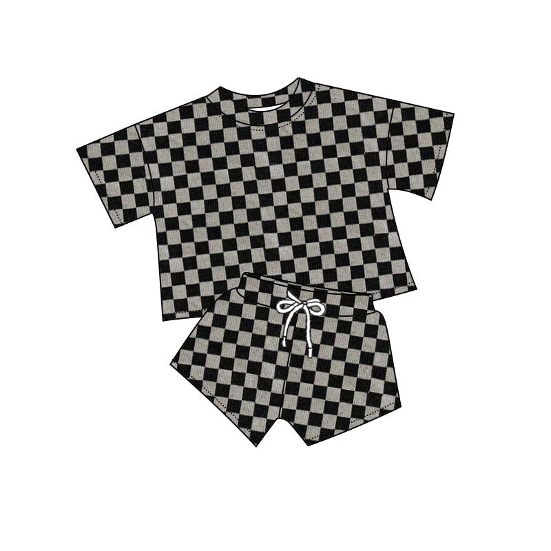 presale GSSO1720 Black and grey plaid short-sleeved shorts suit 2024 12.6