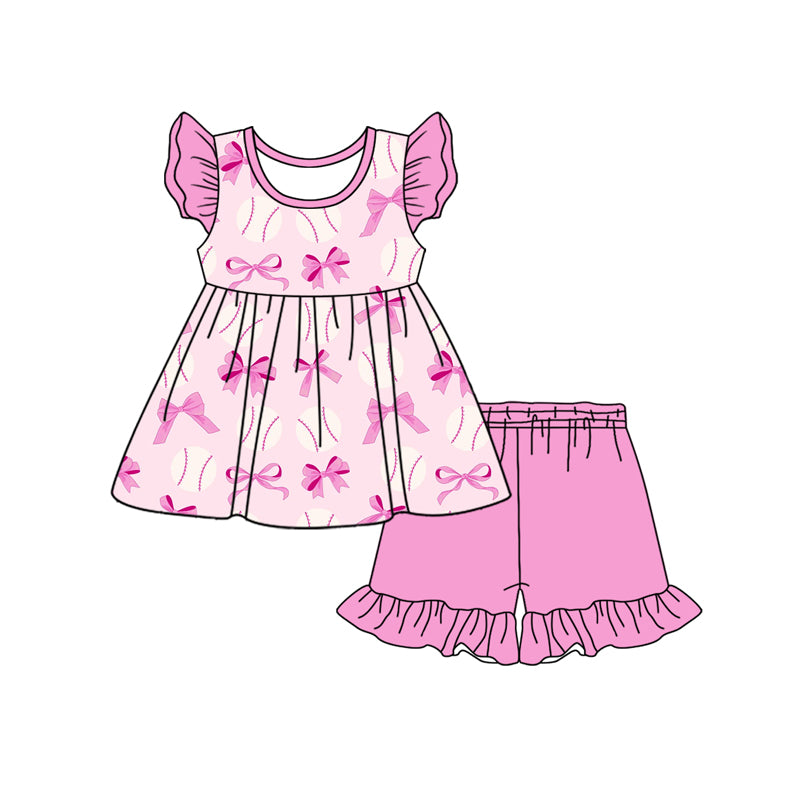 preorder GSSO1752 Baseball bow pattern pink flying sleeve shorts set 2024 12.10