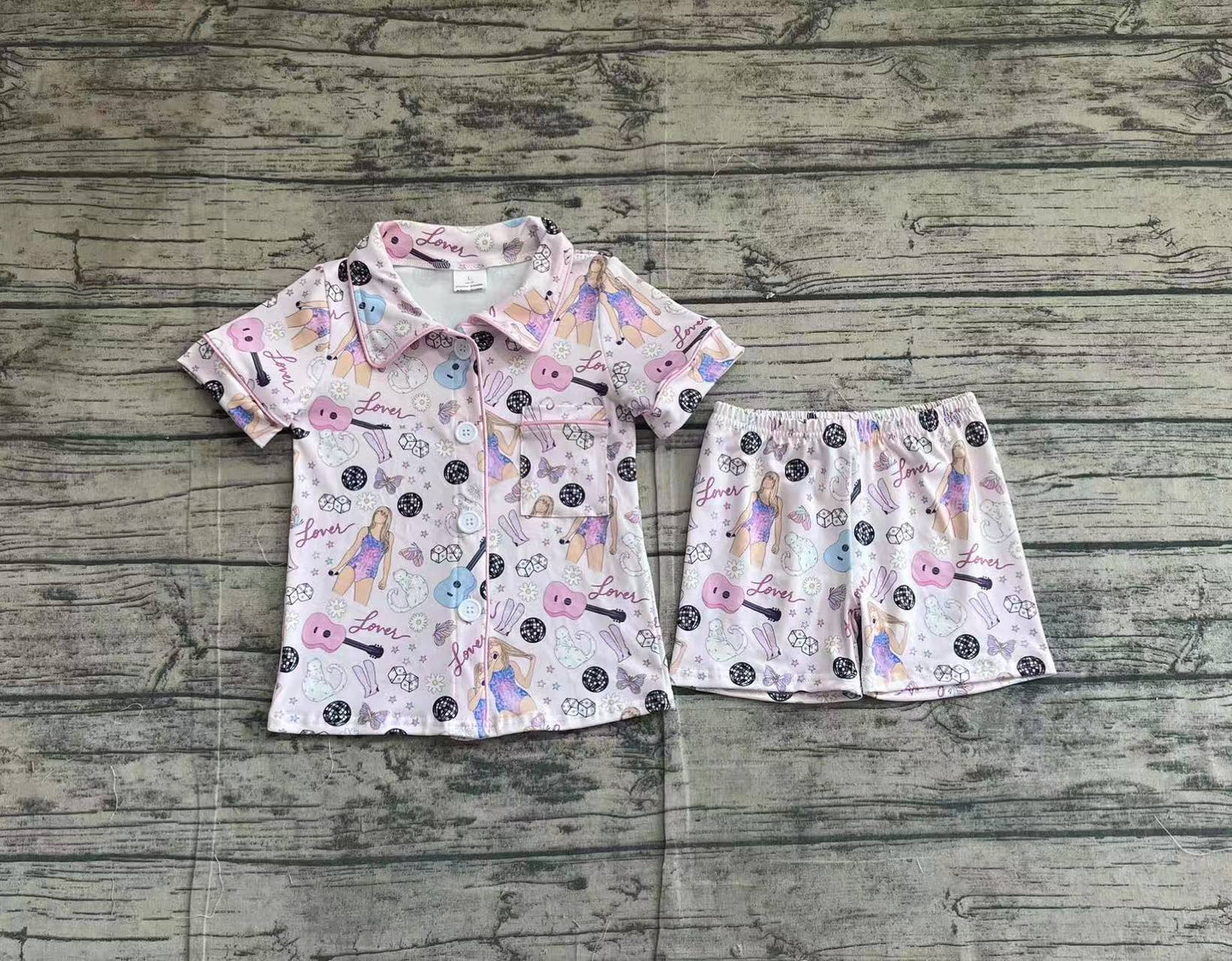 GSSO1773 Guitar boots star pink purple short-sleeved shorts pajama set D 3.15