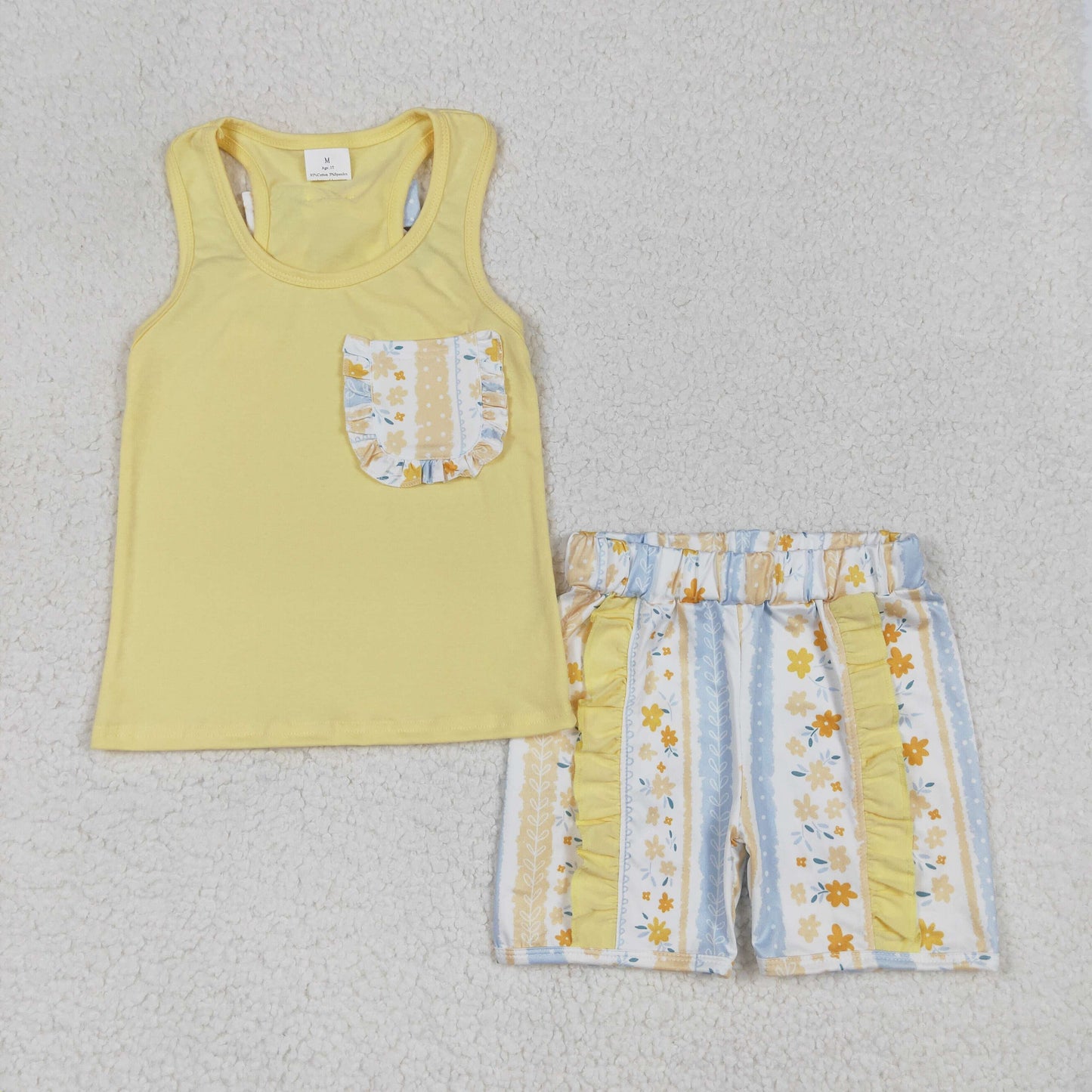 GSSO1788 Baby Girls Yellow Vest Shirt Flowers Shorts Clothes Sets