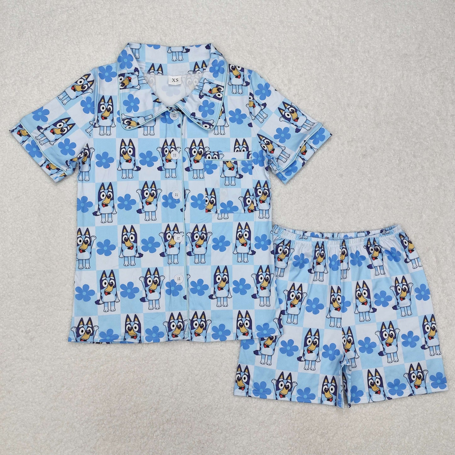 GSSO1803 Adult Women Dogs Checkered Flowers Buttons Tops Shorts Pajamas