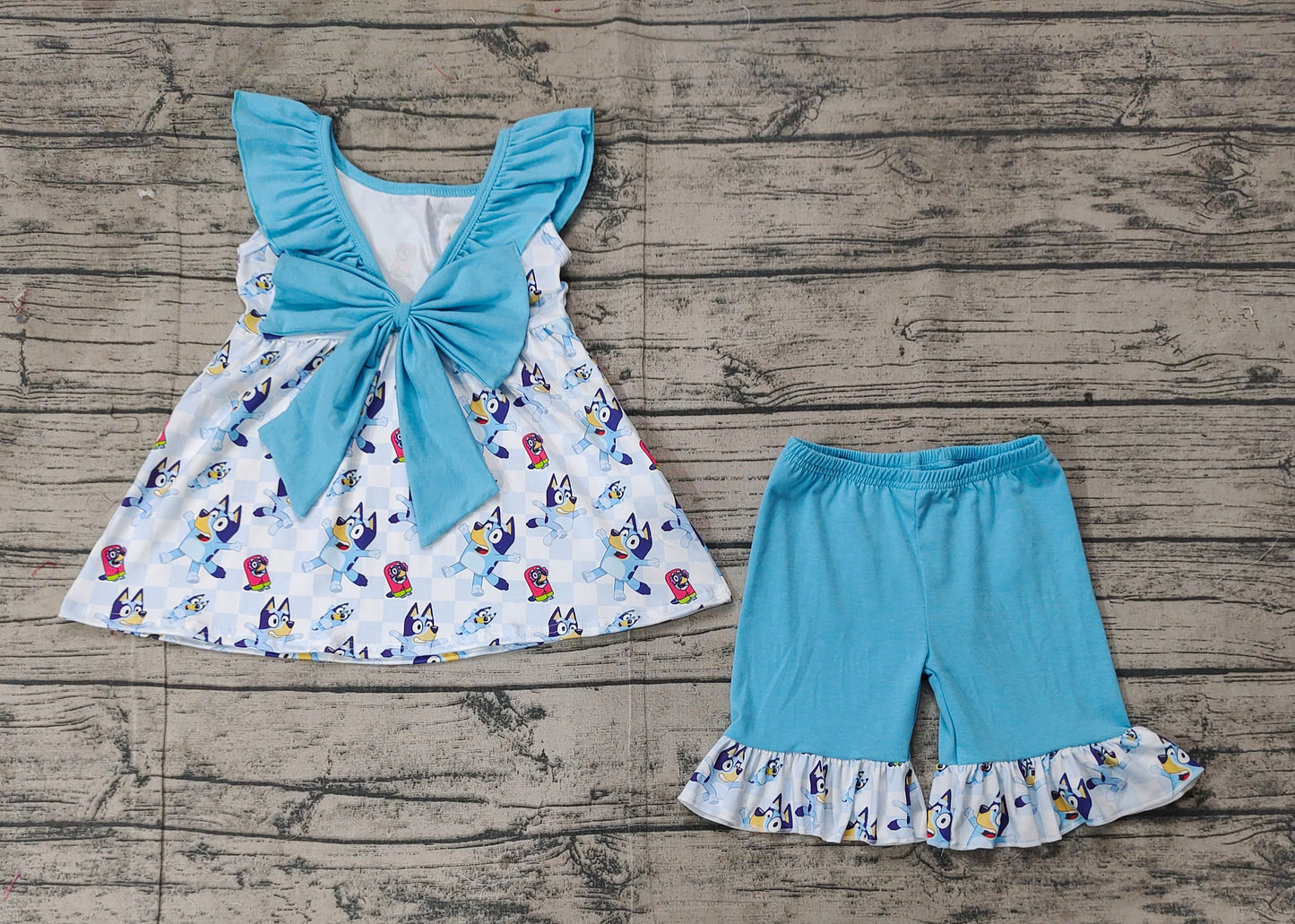 GSSO1886 Baby Girls Cartoon Dogs Tunic Ruffle Shorts Clothes Sets D 3.13