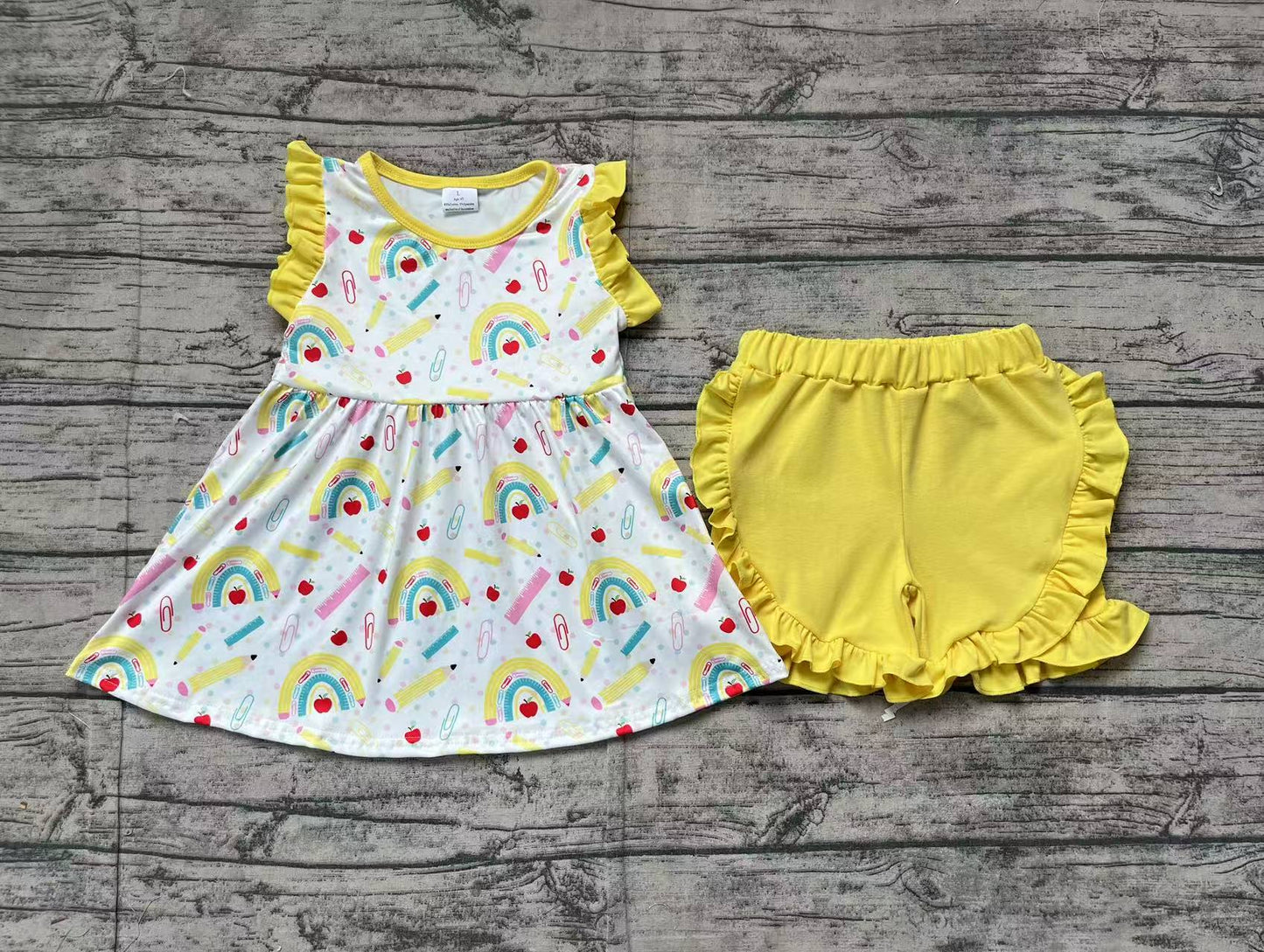 GSSO1913 Baby Girls Rainbow Back To School Tunic Ruffle Shorts Clothes Sets D 3.13