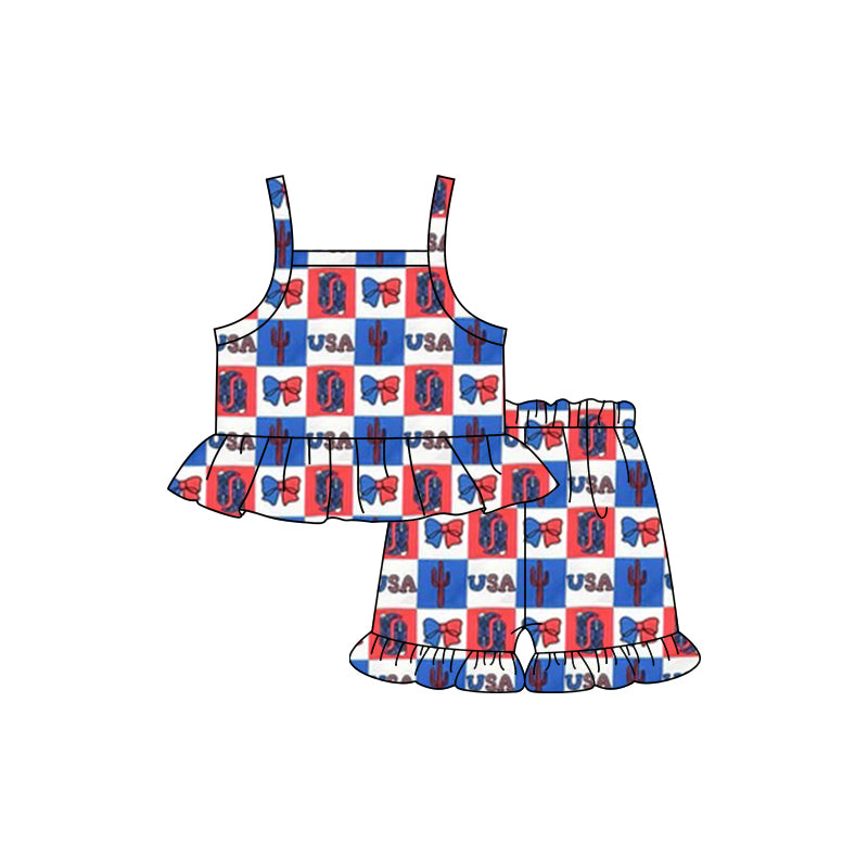 presale GSSO1929 Baby Girls 4th Of July Boots Bow Shirt Shorts Clothes Sets D 3.12