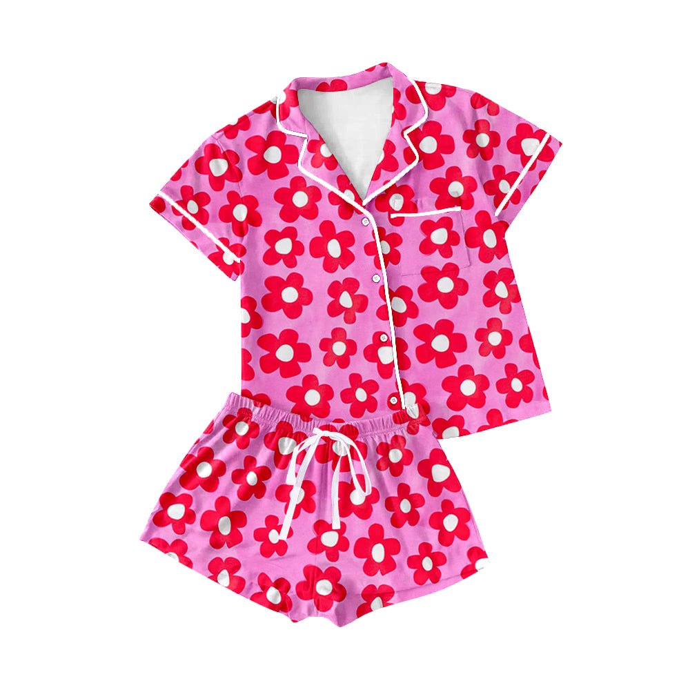 presale GSSO1943 Adult female flower rose red short-sleeved shorts pajamas set 2025 1.4