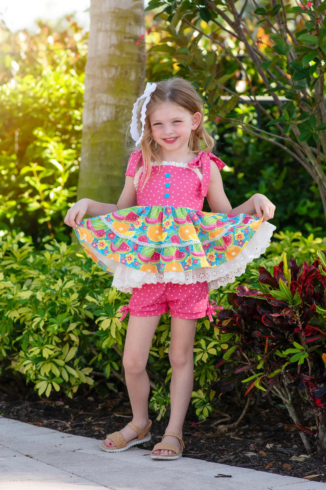 presale GSSO1951 Fruit Watermelon Flower Lace Rose Red Suspender Shorts Set 2025 1.4