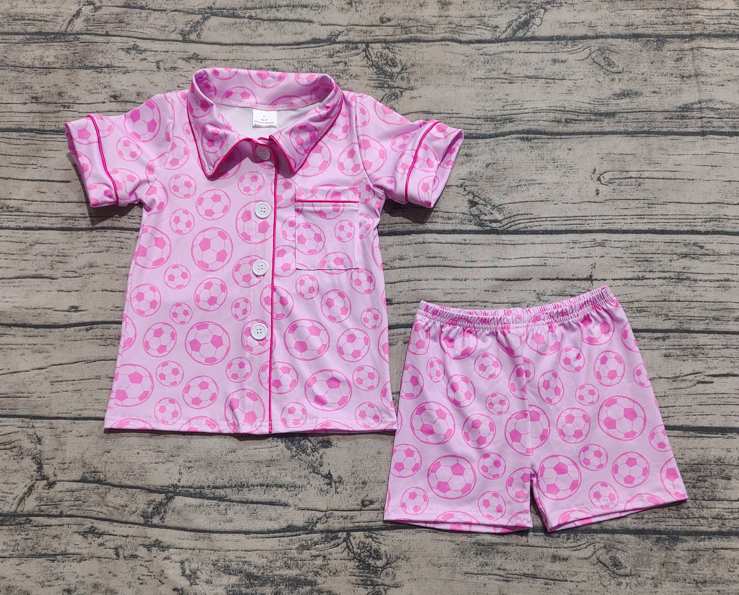 GSSO1957 Baby Girls Pink Soccer Buttons Shirt Shorts Pajamas Clothes Sets D 4.8