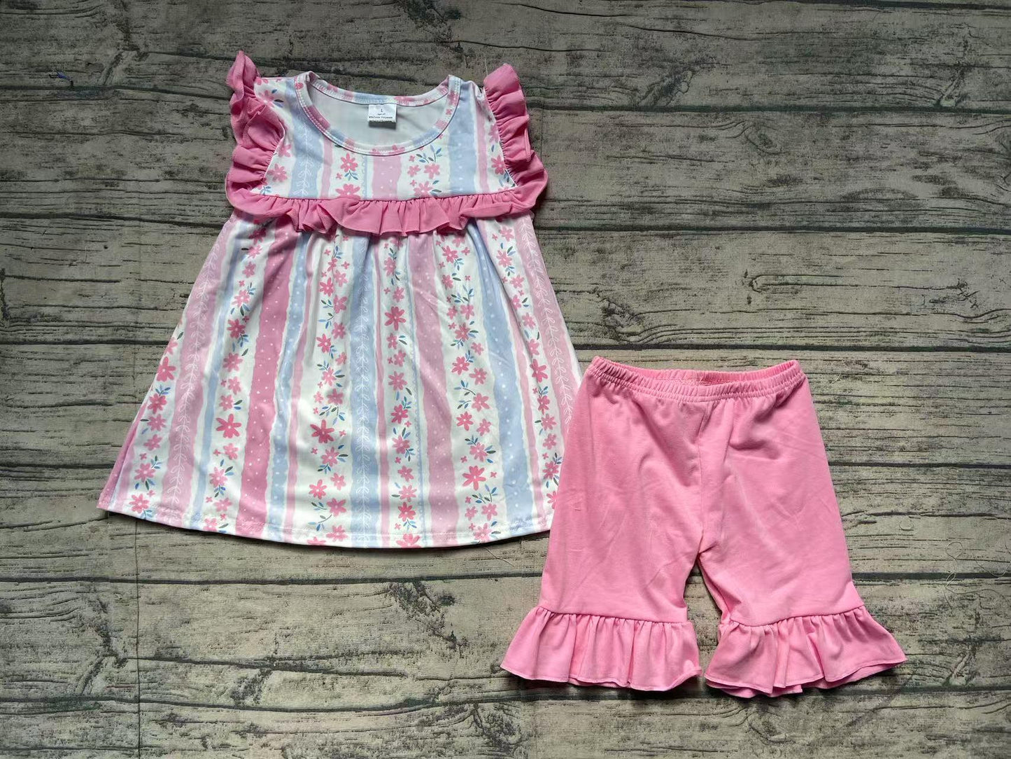 GSSO2012 Baby Girls Pink Flowers Tunic Ruffle Shorts Sets D 3.3