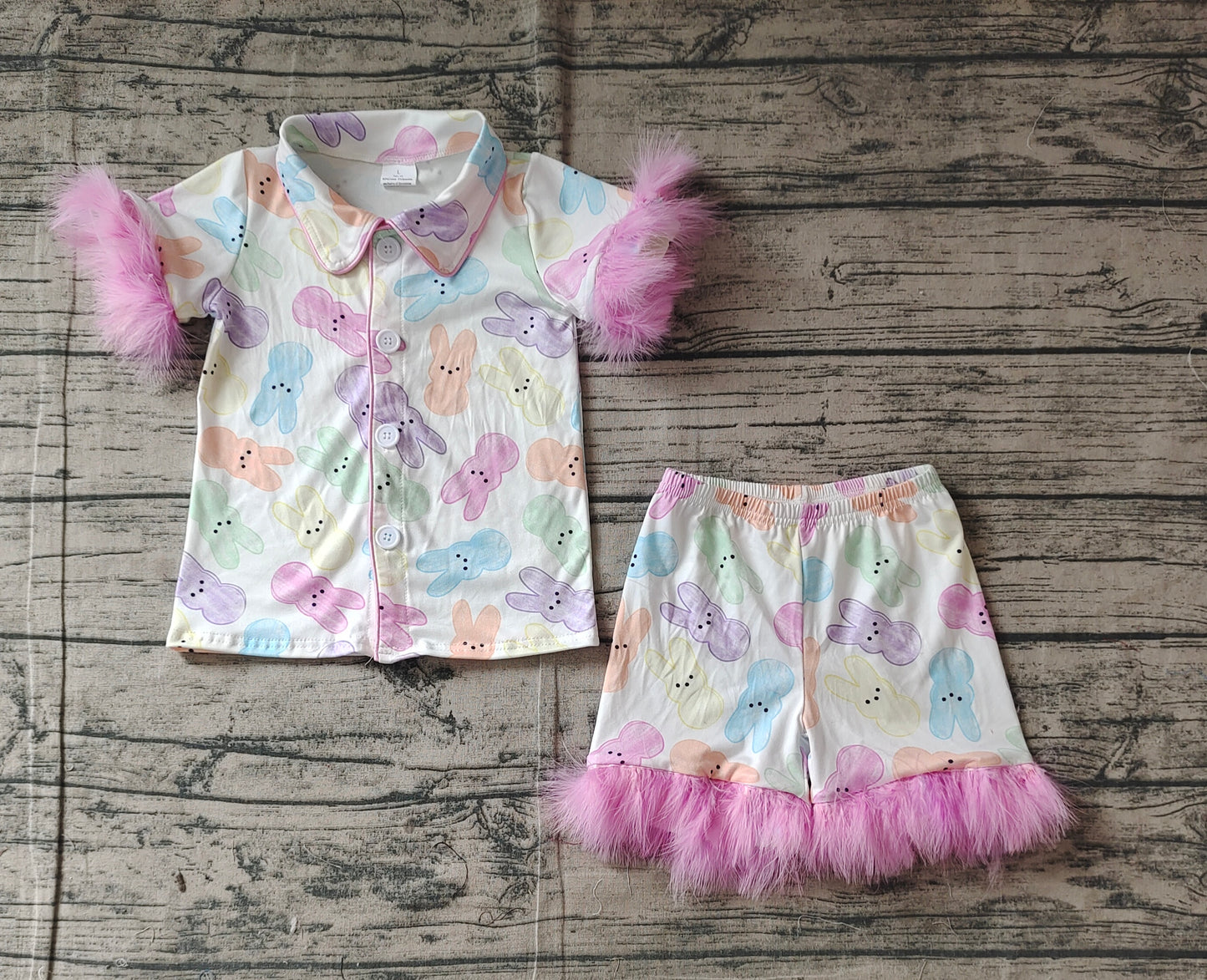 GSSO2020 Baby Girls Easter Rabbits Fur Shirt Shorts Pajamas Clothes Sets D 3.10