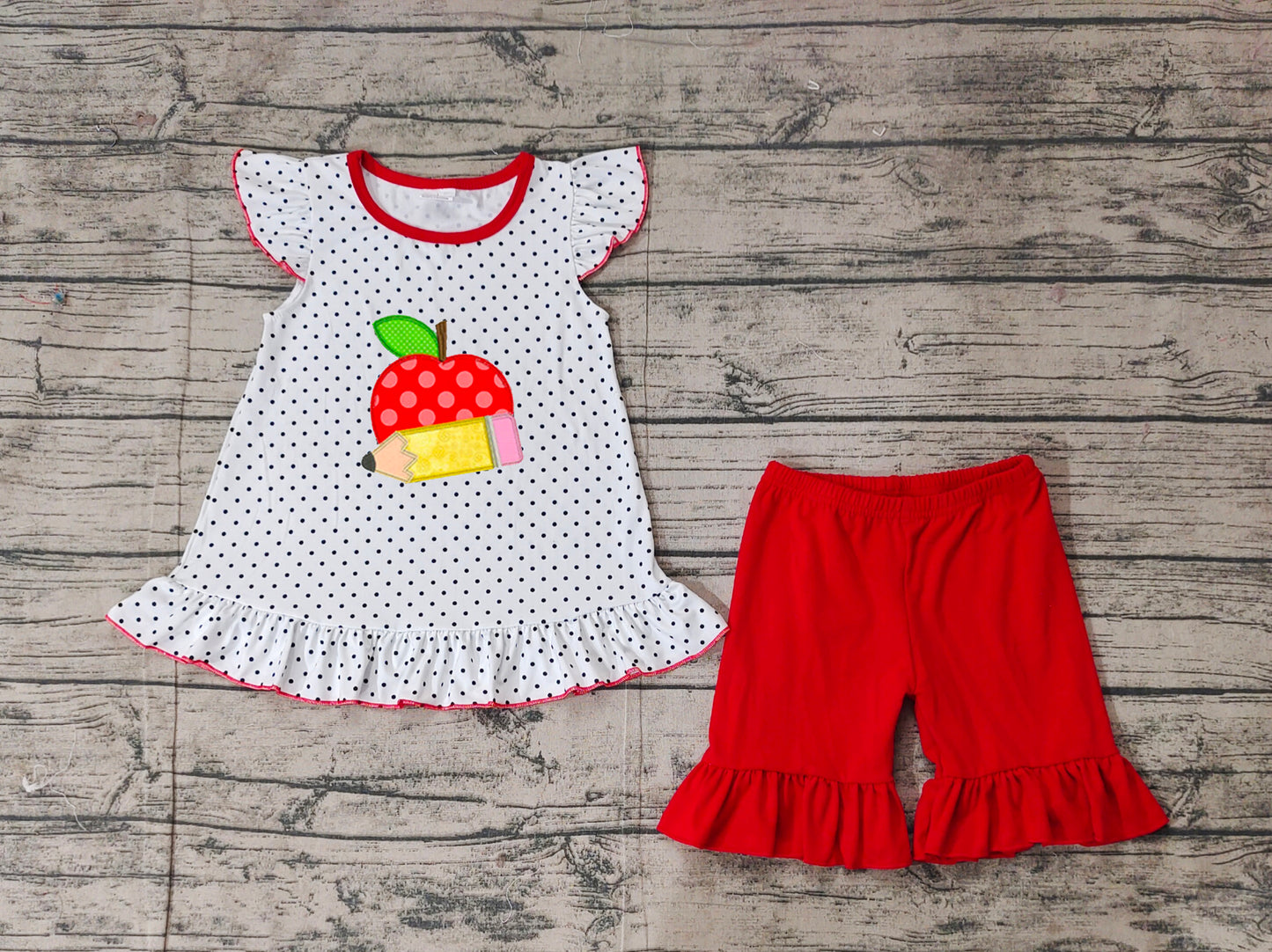 GSSO2071 Baby Girls Back To School Apple Pencel Tunic Top Shorts Clothes Sets D 3.15