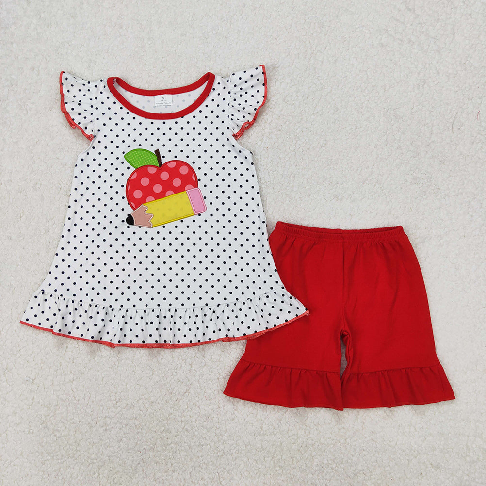 GSSO2071 Baby Girls Back To School Apple Pencel Tunic Top Shorts Clothes Sets D 3.15