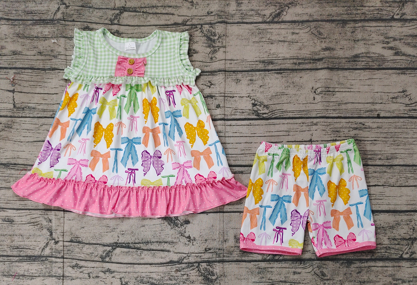 GSSO2089 Baby Girls Colorful Bows Tunic Top Ruffle Shorts Clothes Sets D 3.26