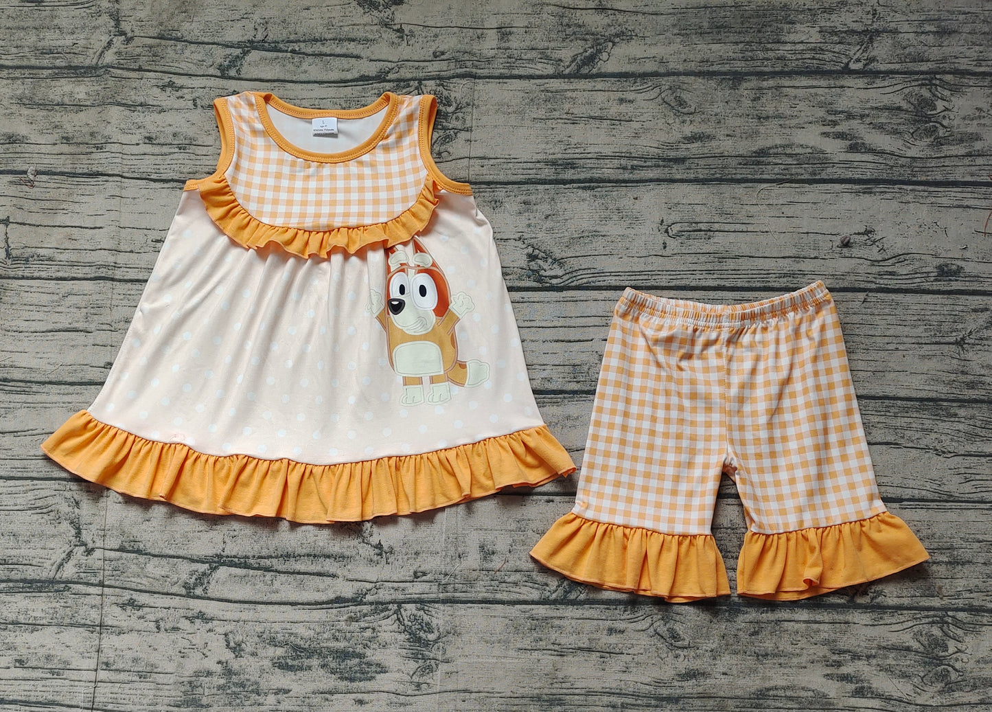 presale GSSO2123 Orange Lace Plaid Polka Dot Sleeveless Shorts Set D 2.18