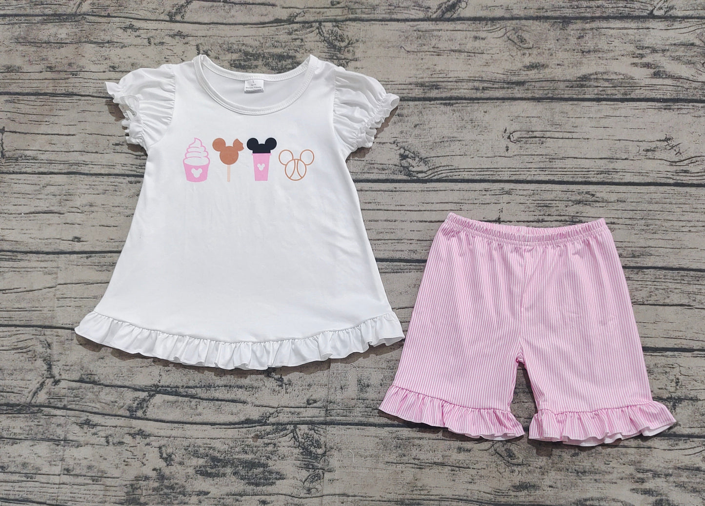 GSSO2127 Baby Girls Snacks Short Sleeve Top Ruffle Shorts Clothes Sets D 3.15