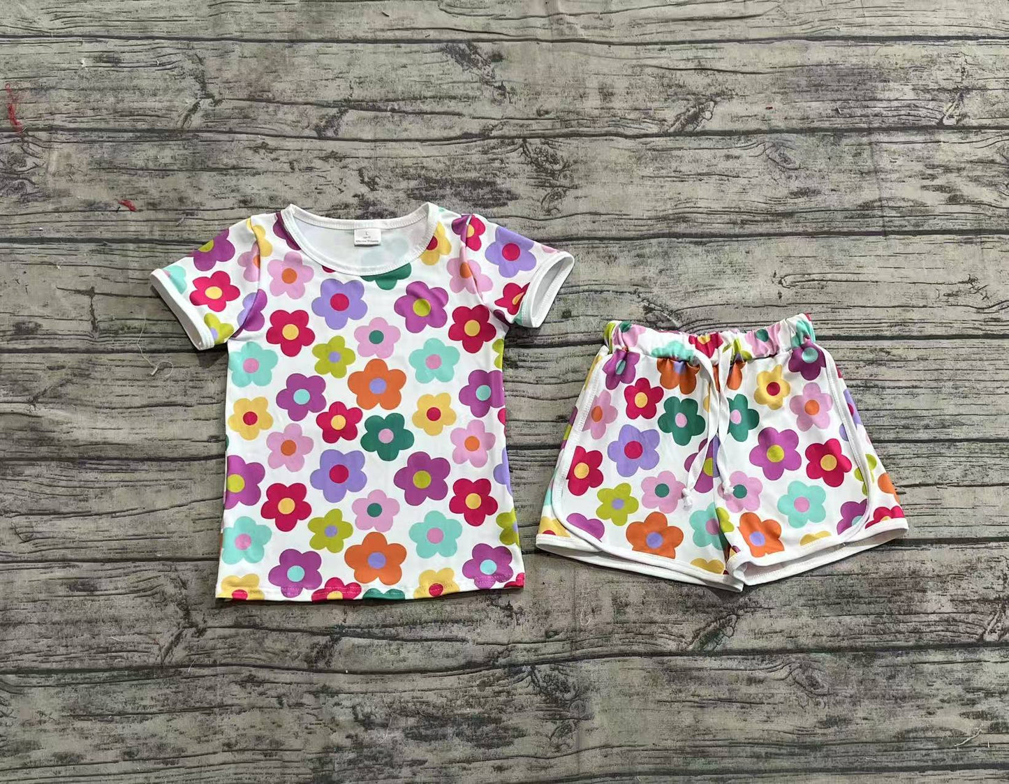 GSSO2142 Baby Girls Colorful Flowers Top Shorts Clothes Sets D 4.8