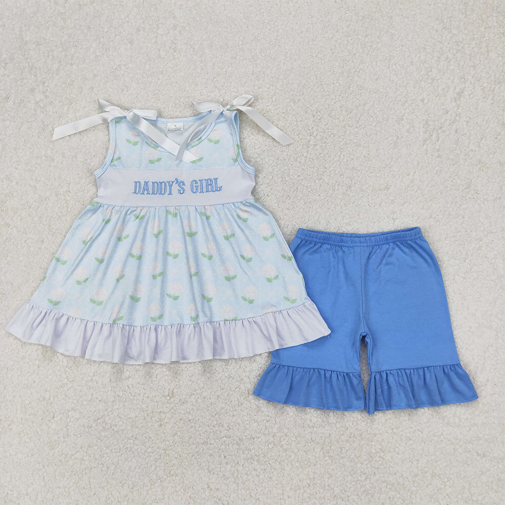 GSSO2152 Baby Girls Blue Bows Daddy's Girl Tunic Ruffle Shorts Clothes Sets D 2.27