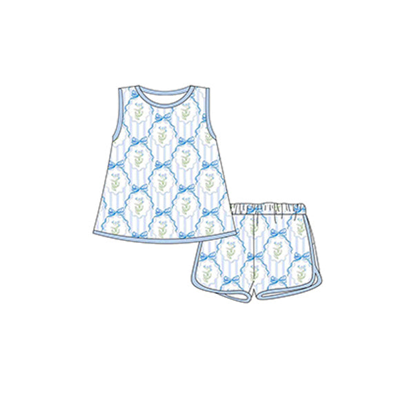presale GSSO2175 Blue bow flower vertical stripes white sleeveless shorts suit D 2.13