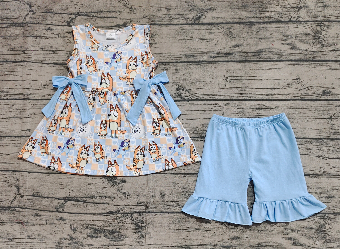 GSSO2223 Baby Girls Dogs Flowers Bows Tunic Shorts Clothes Set D 3.24
